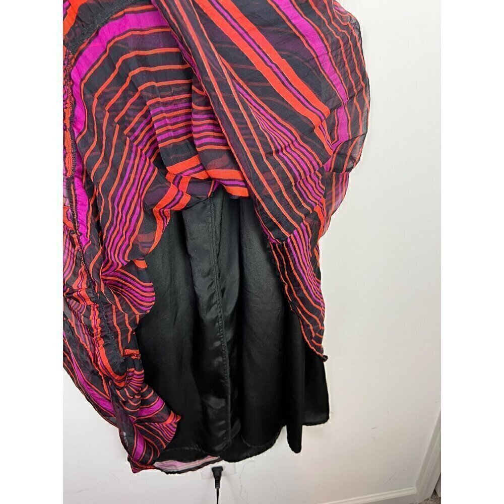 Aryn K V-Neck Sleeveless Striped Maxi Dress Size XS Silk Ruffles Burgundy - Picture 10 of 10